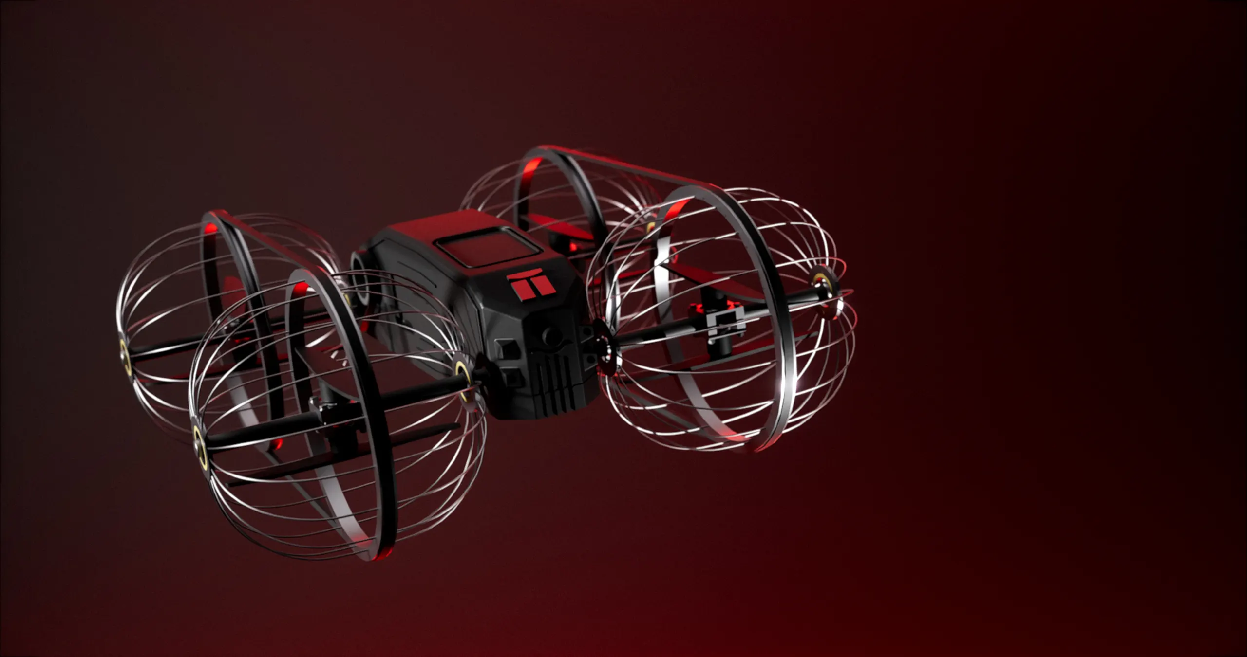Cage-wheel version on studio ground: four rotors, each inside its own cage