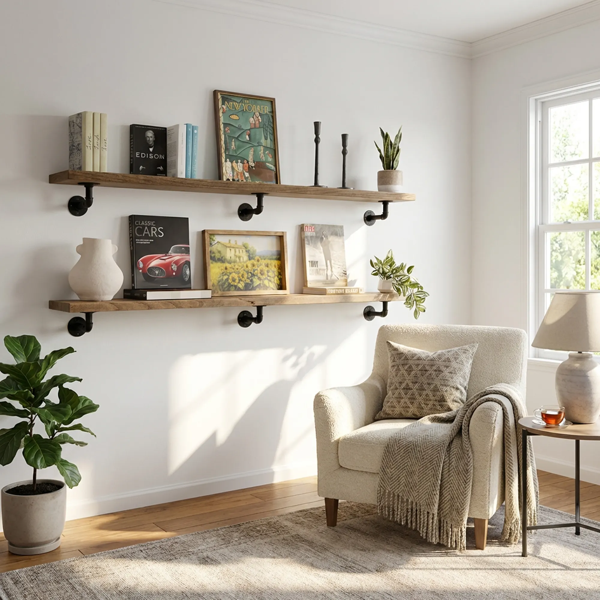 Pipe L-shelf: 48, 60 and 72 inch